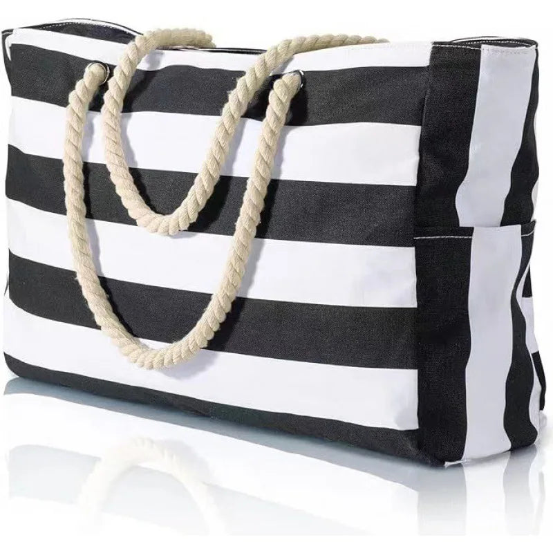 The Tide Tote - Black & White stripes