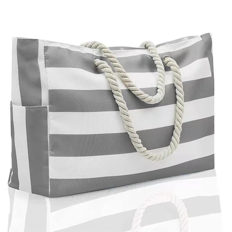 The Tide Tote - Light Gray stripes